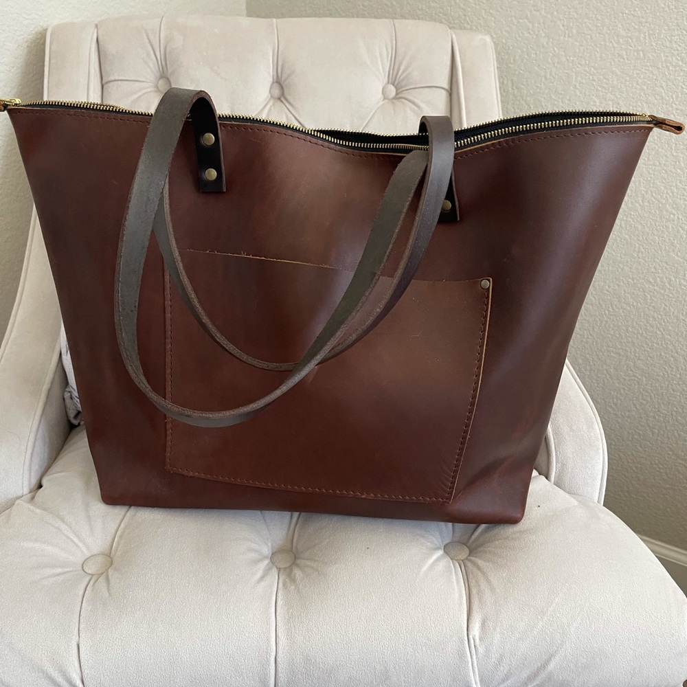 Portland leather goods XL oversized cognac tote